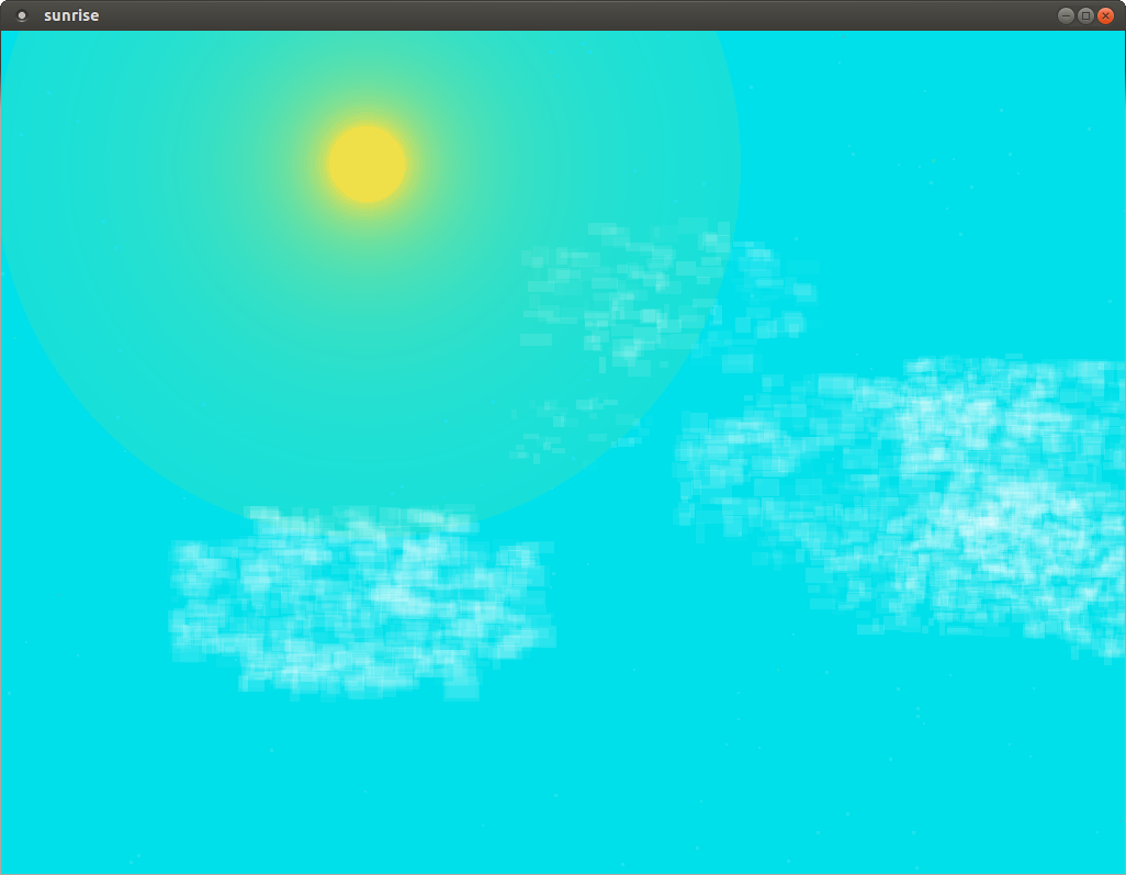 Screenshot of FLTK Sunrise demo running with sun above horizon